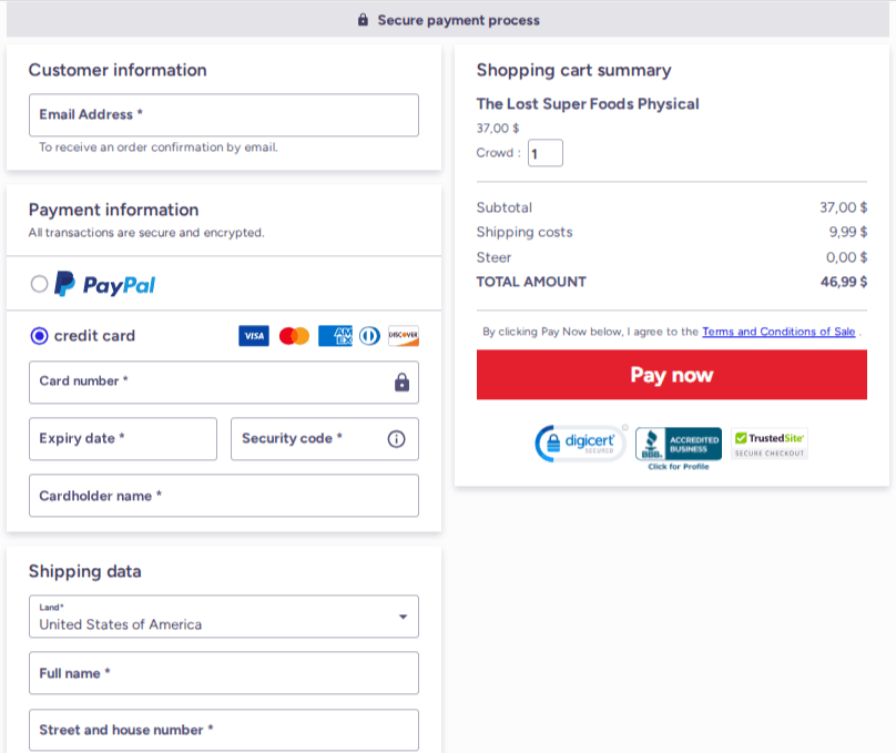 The Lost SuperFoods Checkout